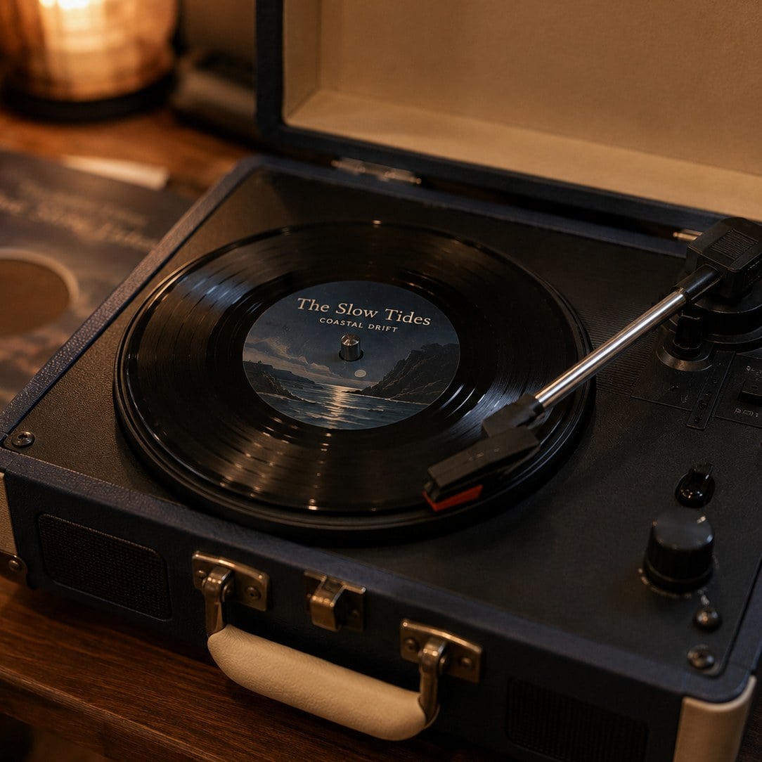 Personalized 7-inch vinyl record on a portable player